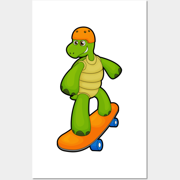 Turtle as Skateboarder with Skateboard & Helmet Wall Art by Markus Schnabel